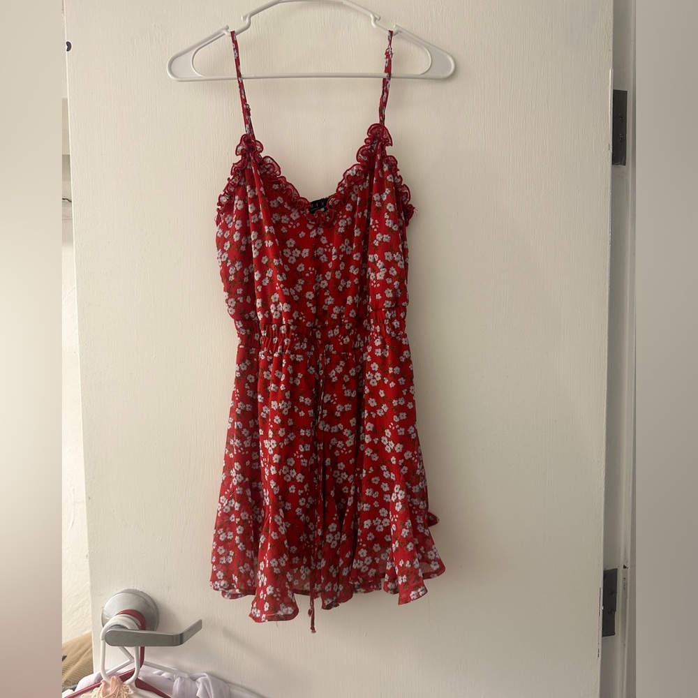 Red floral romper
